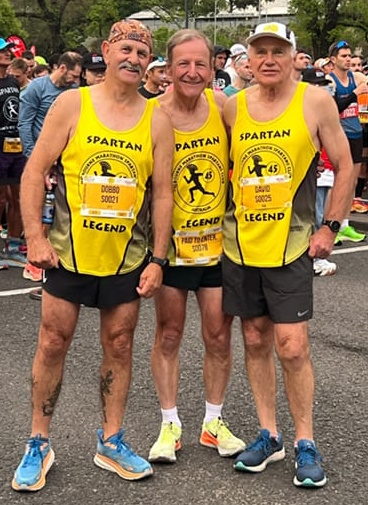 The three Melbourne Marathon Spartan Legends before the 45th Melbourne